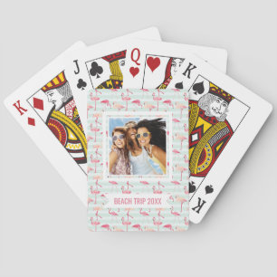 Jouw naam toevoegen   Retroflamingos op mintstrips Pokerkaarten