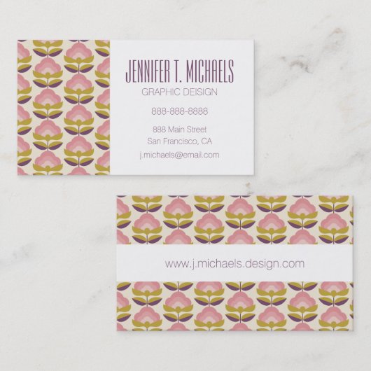 Jouw naam toevoegen | Retrororoze en Paars flessen Visitekaartje (Voorkant / Achterkant)