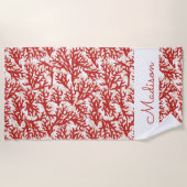 Jouw naam toevoegen | Rode koraalpatroon Strandlaken (Voorkant)