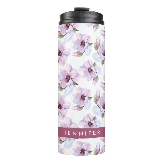 Jouw naam toevoegen | Romantic Floral Pattern Thermosbeker (Voorkant)