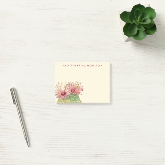 Jouw naam toevoegen | Roze bloesems voor Cactus Post-it® Notes (Kantoor)
