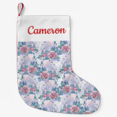 Jouw naam toevoegen | Roze en blauw Roos Kleine Kerstsok (Voorkant)