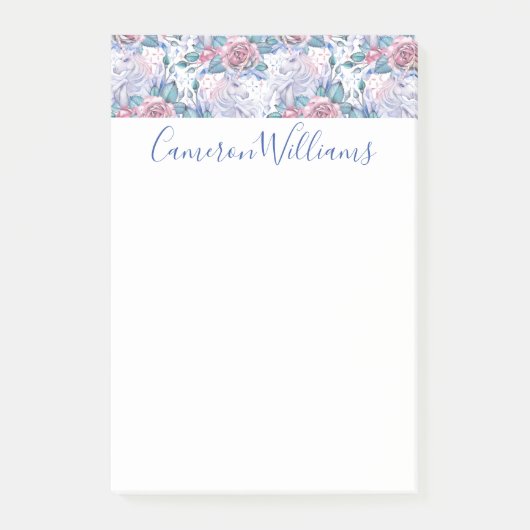 Jouw naam toevoegen | Roze en blauw Roos Post-it® Notes (Voorkant)