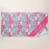 Jouw naam toevoegen | Roze en witte gewas van lami Strandlaken (Voorkant)