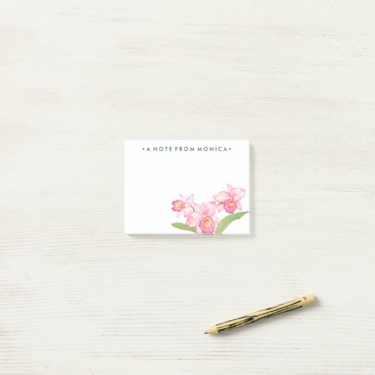 Jouw naam toevoegen | Roze exotische Waterverf blo Post-it® Notes (Op bureau)