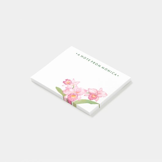 Jouw naam toevoegen | Roze exotische Waterverf blo Post-it® Notes (Schuin)