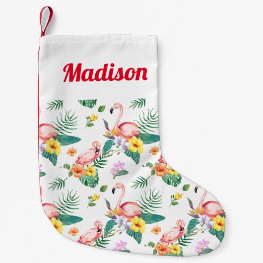 Jouw naam toevoegen | Roze Flamingo Kleine Kerstsok (Voorkant)