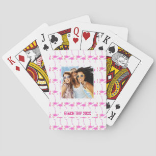 Jouw naam toevoegen   Roze Flamingo patroon Pokerkaarten