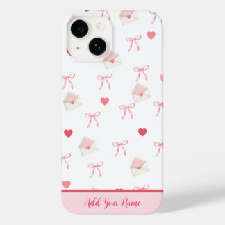 Jouw naam toevoegen - Roze Girly Bow Heart iPhone  Case-Mate iPhone 14 Hoesje
