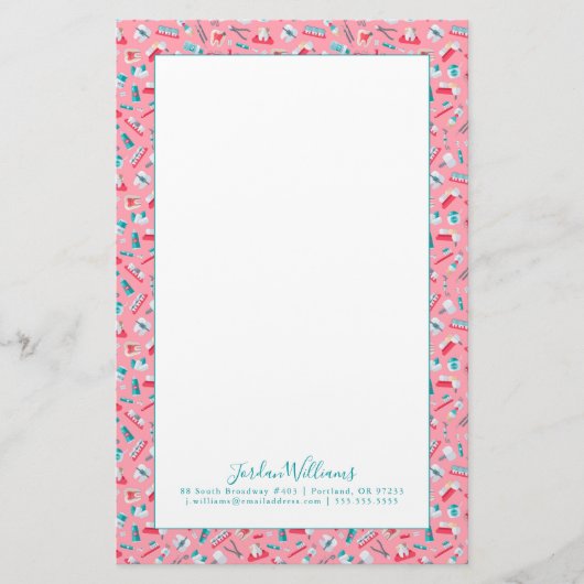 Jouw naam toevoegen | Roze tandheelkundig patroon Briefpapier (Voorkant)