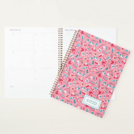 Jouw naam toevoegen | Roze tandheelkundig patroon Planner (Display)