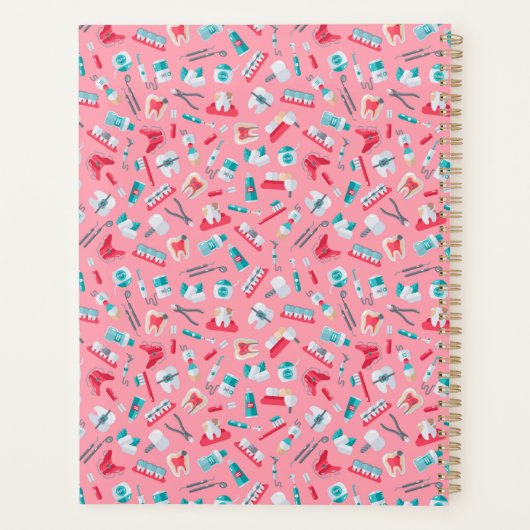 Jouw naam toevoegen | Roze tandheelkundig patroon Planner (Achterkant)