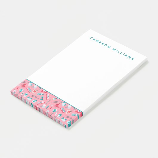 Jouw naam toevoegen | Roze tandheelkundig patroon Post-it® Notes (Schuin)