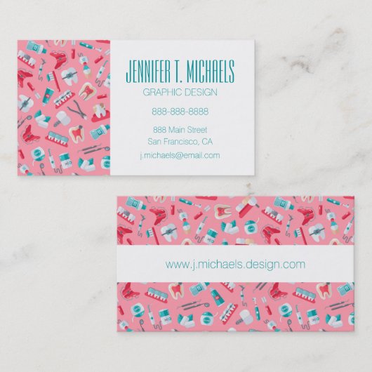 Jouw naam toevoegen | Roze tandheelkundig patroon Visitekaartje (Voorkant / Achterkant)