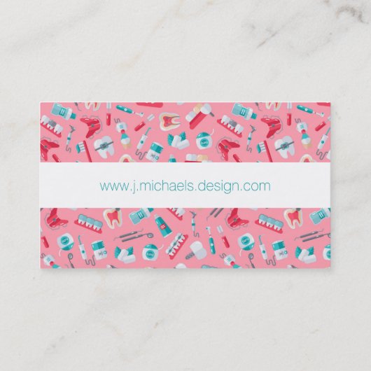 Jouw naam toevoegen | Roze tandheelkundig patroon Visitekaartje (Achterkant)