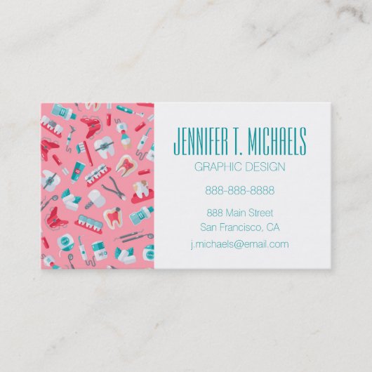 Jouw naam toevoegen | Roze tandheelkundig patroon Visitekaartje (Voorkant)