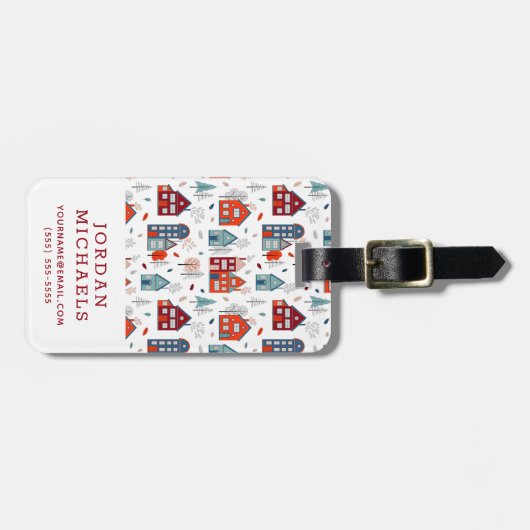 Jouw naam toevoegen | Scandinavisch huis Folk Art Bagagelabel (Voorkant horizontaal)