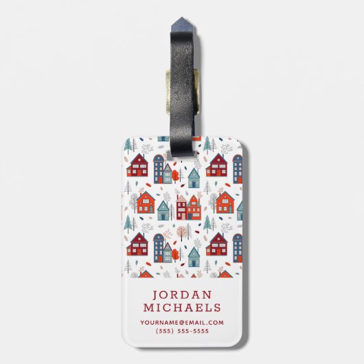 Jouw naam toevoegen | Scandinavisch huis Folk Art Bagagelabel (Achterkant verticaal)