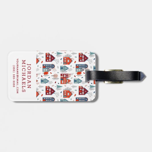 Jouw naam toevoegen | Scandinavisch huis Folk Art Bagagelabel (Achterkant horizontaal)