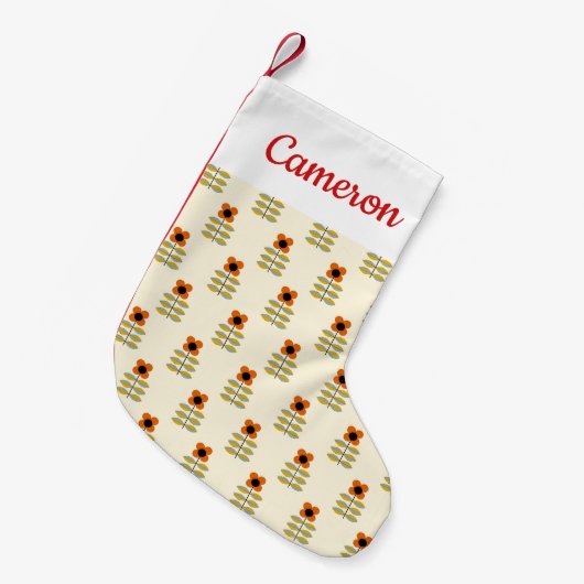 Jouw naam toevoegen | Scandinavische Oranje Floral Kleine Kerstsok (Voorkant (Hangend))