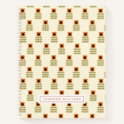 Jouw naam toevoegen | Scandinavische Oranje Floral Notitieboek (Voorkant)