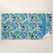 Jouw naam toevoegen | Shades van blauwe zeeschelpe Strandlaken (Voorkant)