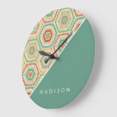 Jouw naam toevoegen | Southwest Hexagon Pattern Grote Klok (Hoek)