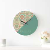 Jouw naam toevoegen | Southwest Hexagon Pattern Grote Klok (Huis)