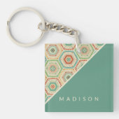 Jouw naam toevoegen | Southwest Hexagon Pattern Sleutelhanger (Voorkant)
