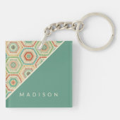 Jouw naam toevoegen | Southwest Hexagon Pattern Sleutelhanger (Achterkant)