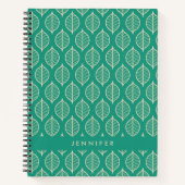 Jouw naam toevoegen | Stijlvol groen lederen patro Notitieboek (Voorkant)