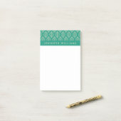 Jouw naam toevoegen | Stijlvol groen lederen patro Post-it® Notes (Op bureau)