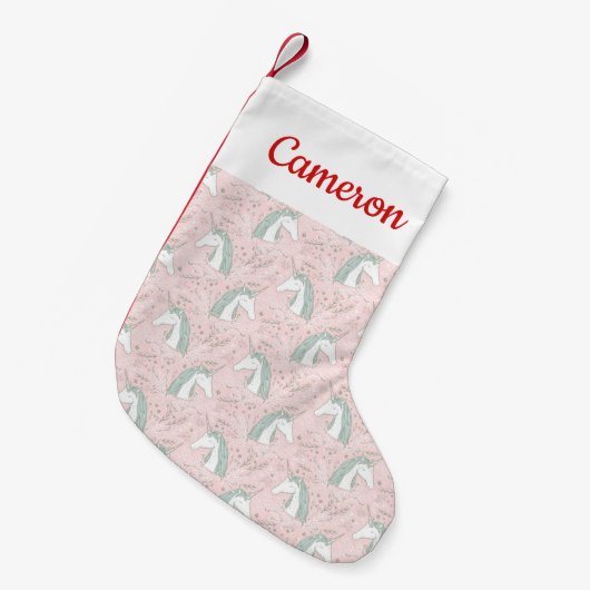 Jouw naam toevoegen | Sweet Floral Unicorn Pattern Kleine Kerstsok (Voorkant (Hangend))