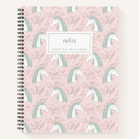 Jouw naam toevoegen | Sweet Floral Unicorn Pattern Notitieboek (Voorkant)