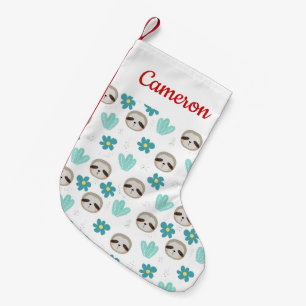 Jouw naam toevoegen   Sweet Sloth Floral Pattern Kleine Kerstsok