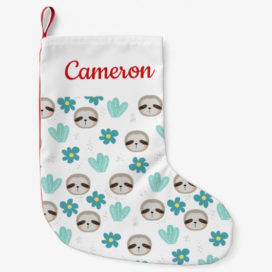 Jouw naam toevoegen | Sweet Sloth Floral Pattern Kleine Kerstsok (Voorkant)