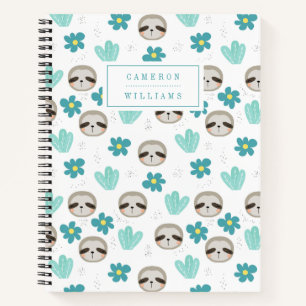 Jouw naam toevoegen   Sweet Sloth Floral Pattern Notitieboek