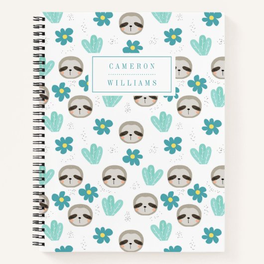 Jouw naam toevoegen | Sweet Sloth Floral Pattern Notitieboek (Voorkant)