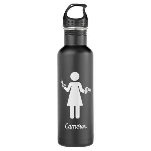 Jouw naam toevoegen | Symbool van de hairdresser Waterfles (Voorkant)