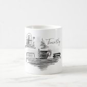 Jouw naam toevoegen | Tekening van zwarte en witte Koffiemok (Center)