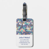Jouw naam toevoegen | Tropisch blauw sleufpatroon Bagagelabel (Achterkant verticaal)