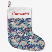 Jouw naam toevoegen | Tropisch blauw sleufpatroon Kleine Kerstsok (Voorkant)
