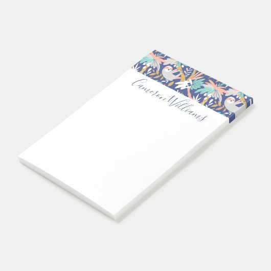 Jouw naam toevoegen | Tropisch blauw sleufpatroon Post-it® Notes (Schuin)