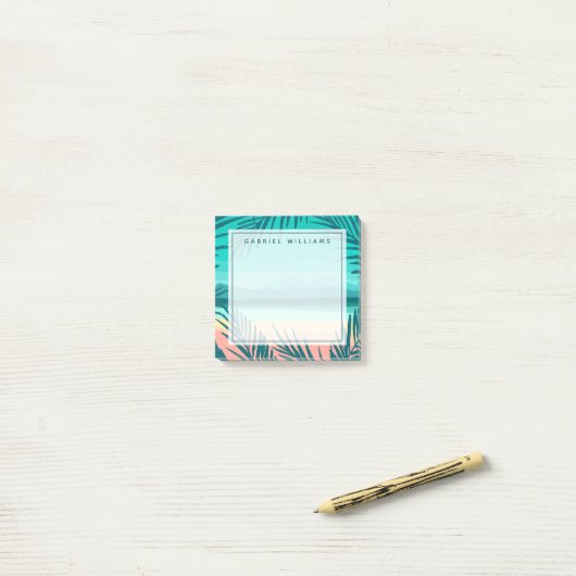 Jouw naam toevoegen | Tropisch strand Post-it® Notes (Op bureau)