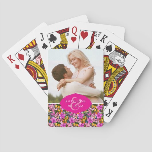 Jouw naam toevoegen | Tropische bladeren en bloeme Pokerkaarten (Achterkant)