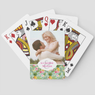 Jouw naam toevoegen Tropische bloemen en ananass Pokerkaarten