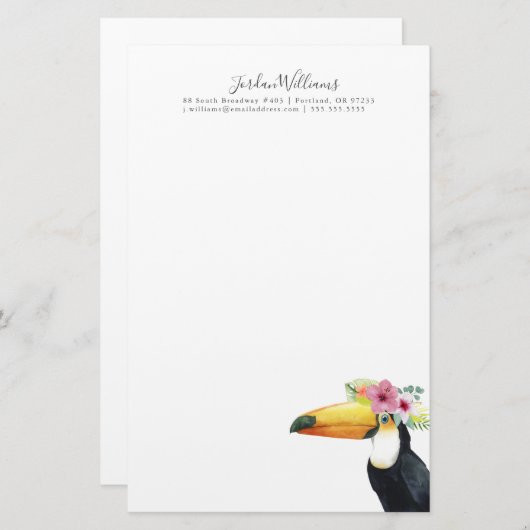 Jouw naam toevoegen | Tropische halo - Toucan Briefpapier (Voorkant / Achterkant)