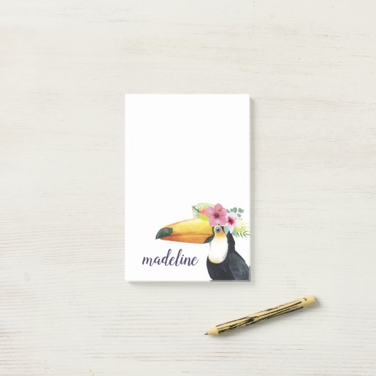 Jouw naam toevoegen | Tropische halo - Toucan Post-it® Notes (Op bureau)