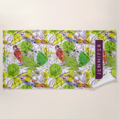 Jouw naam toevoegen | Tropische parrots Strandlaken (Voorkant)