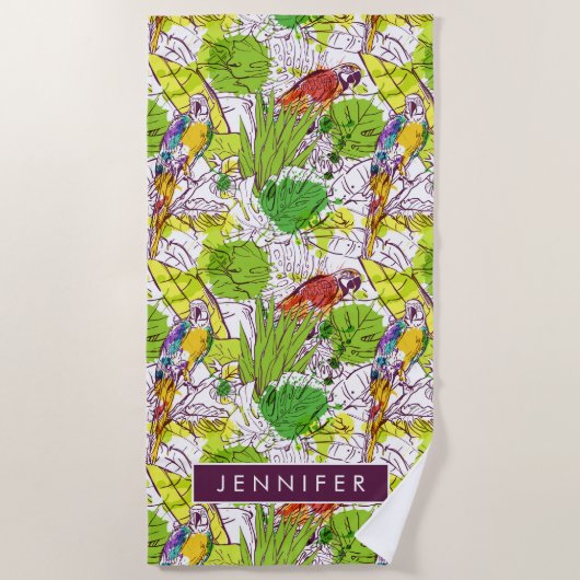Jouw naam toevoegen | Tropische parrots Strandlaken (Voorkant)